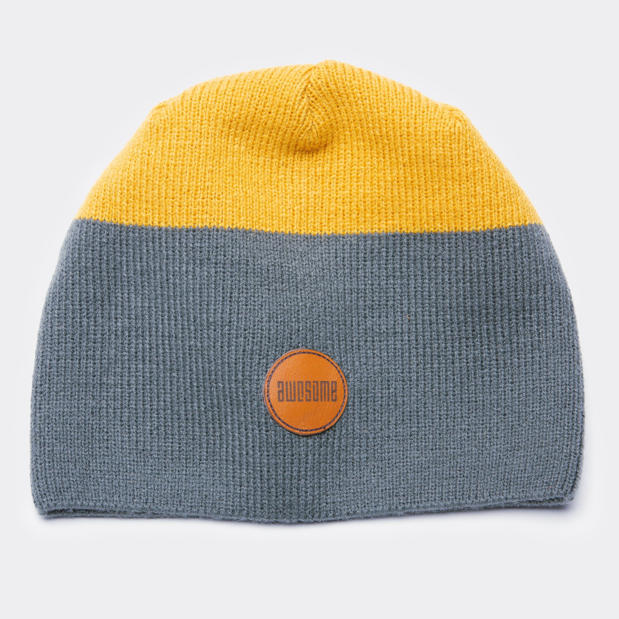Awesome Beanie Leather Patch - Grey / Yellow