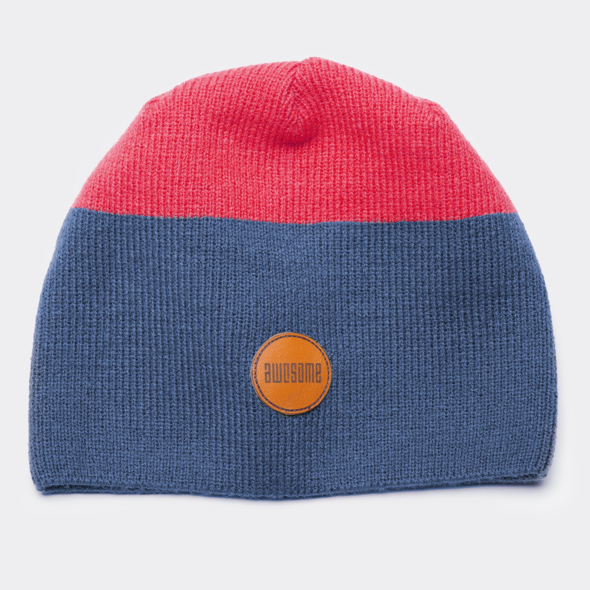 Awesome Beanie Leather Patch - Navy / Red