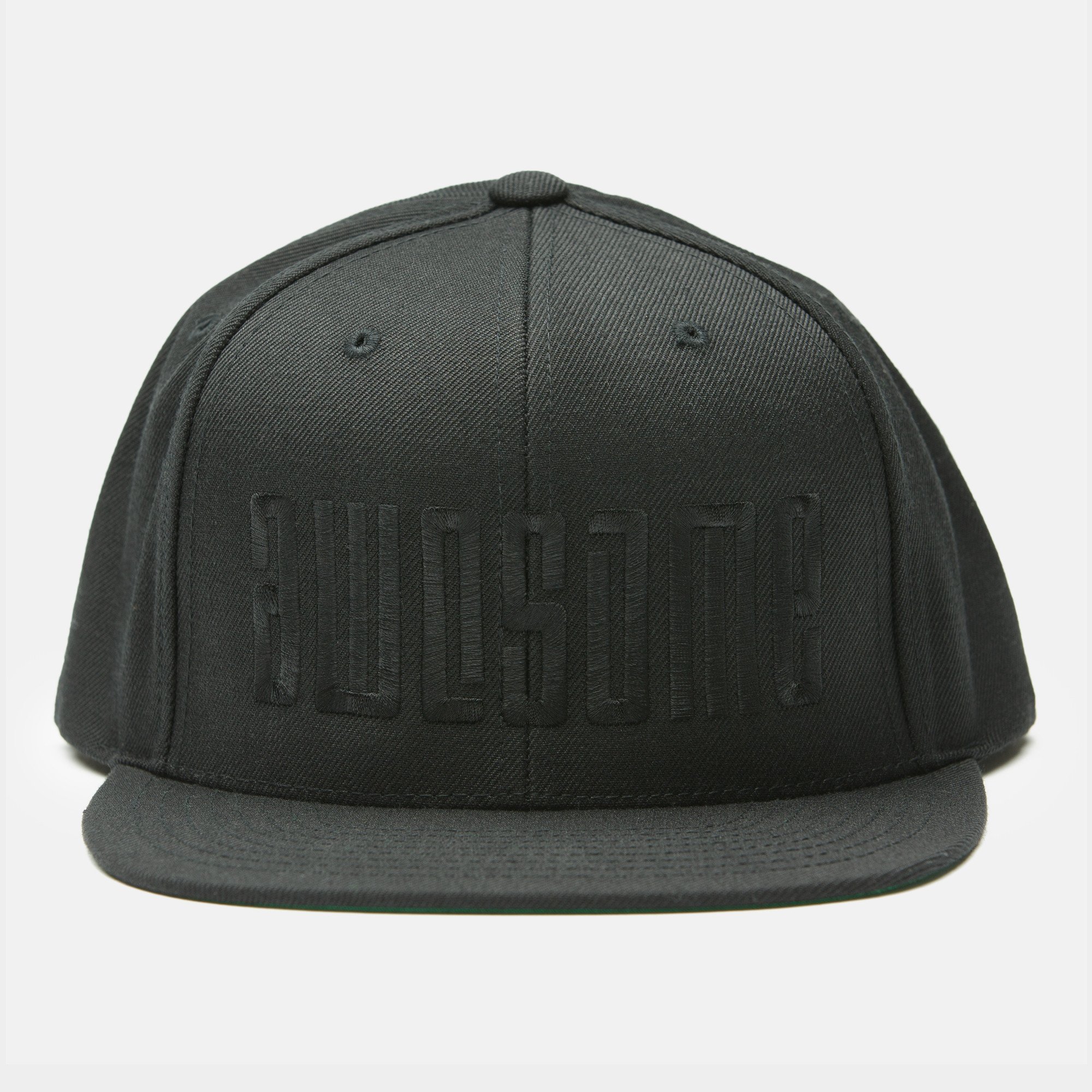 Logo Embroidery Snapback Cap - Black / Black