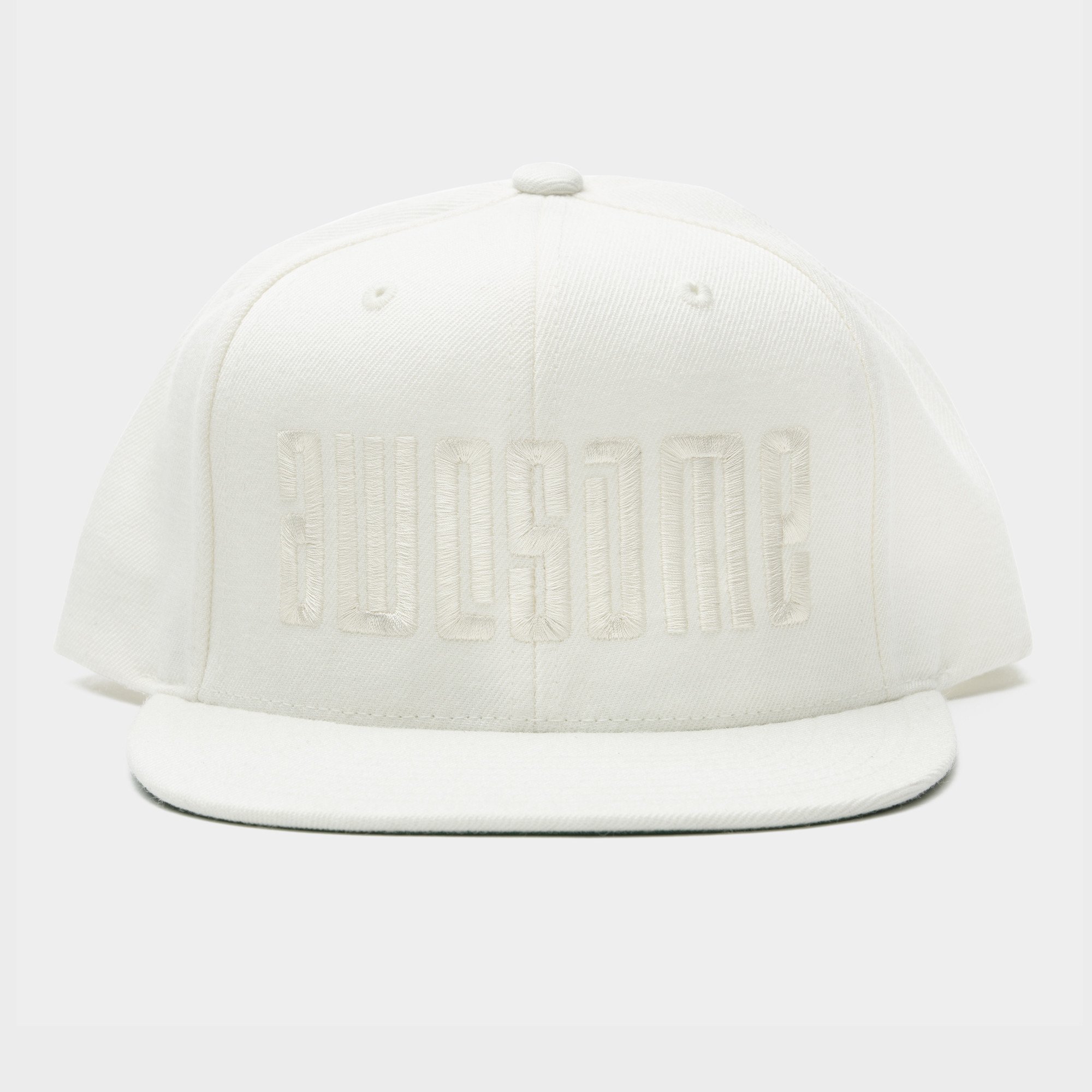 Logo Embroidery Snapback Cap - White / White